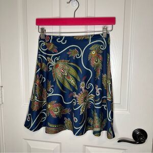 BNWT Gretchen Scott Navy Blue The Plume Paisley Floral Flirty Skirt Sz XS Boho